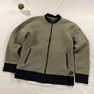 Hurley Jumper Mens Size L Green Sweater Bomber Hollow Knit Fleece Full Zip